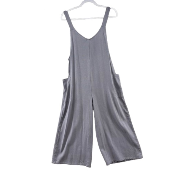 Hunter & Brown Linen Blend Lagenlook Wide Leg Jumpsuit Overalls Gray Small - Picture 4 of 15